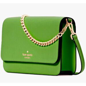 G Kate Spade Madison Flap Crossbody Bag Green Leather Chain KC430 NWT